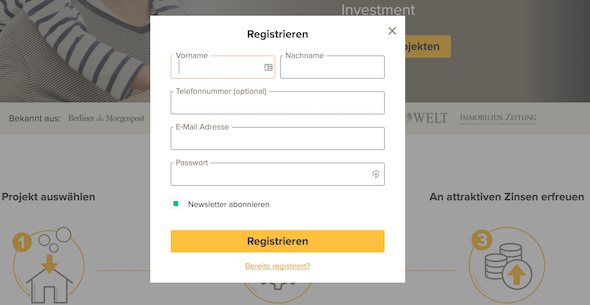 Zinsbaustein.de Registrierung